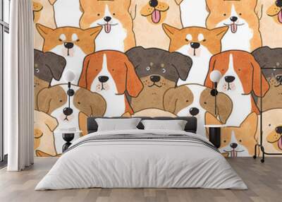 Seamless Pattern of Cartoon Dog Illustration Design Wall mural