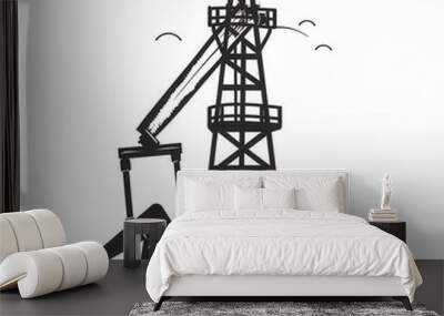 An oil field icon on a white background for easy di-cut. Wall mural