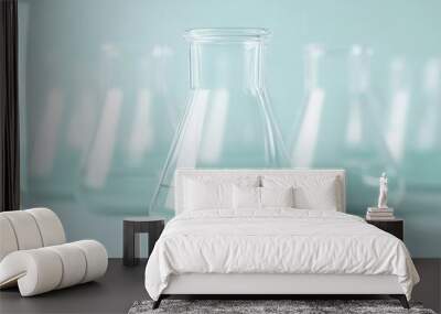 Clear glassware, chemical experiment, science scene, 3D illustration, , Wall mural