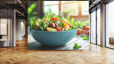 Fresh organic salad bowl with vibrant veggies, healthy meal Wall mural