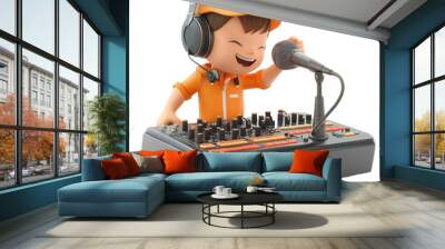 Sound technician with a microphone and mixer, 3D illustration on transparent background Wall mural