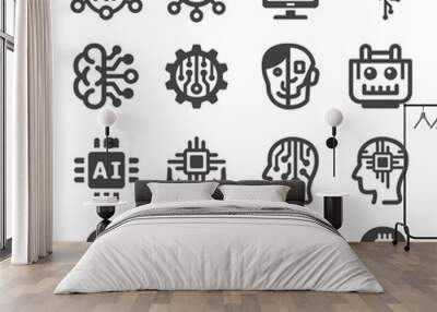 artificial intelligence,AI icon set Wall mural