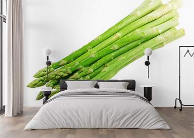 Fresh asparagus spears arranged neatly, showcasing their vibrant green color and unique texture on white background. healthy vegetable is perfect for various dishes and adds touch of elegance Wall mural