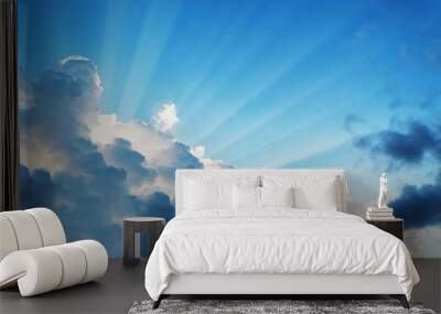 beautiful cloud on blue sky with light rays. subject is blurred and low key Wall mural