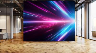 Abstract arrow speed motion light effect with blue and pink glow on dark background  Wall mural