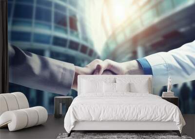 Human Hand Shaking Hands with Doctor's Hand Wall mural