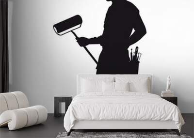 Silhouette of a painter holding a paint roller. Wall mural