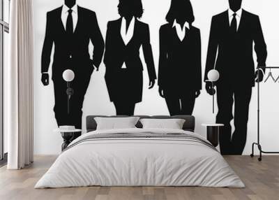 Silhouettes of four business people walking together. Wall mural