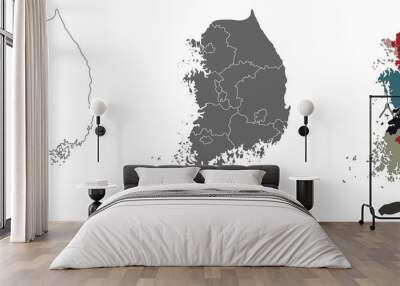 South Korea map set with gray and multicolor. PNG. Wall mural