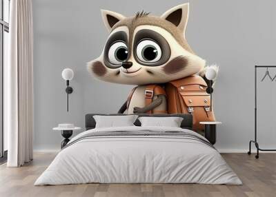 cute raccoon student cartoon character Wall mural