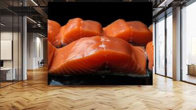 raw salmon steak on chopping board Wall mural