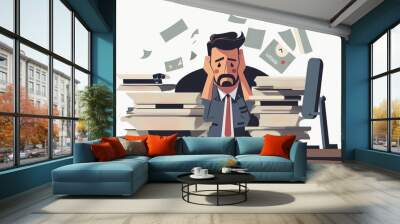 Sad and tired male employees are overwhelmed with work. Wall mural