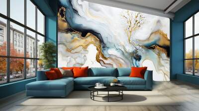 White and gold alcohol ink pattern, Wall mural