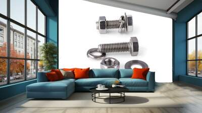 Hex bolt nut and washer on white background Wall mural