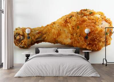 Crispy Fried Chicken Drumstick with Seasoning - A close-up of a perfectly crispy fried chicken drumstick, seasoned with pepper and herbs. Wall mural