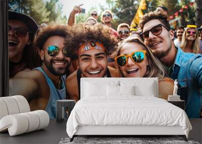 A group of friends enjoying ice cream floats at an outdoor party Wall mural