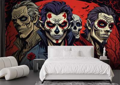 day of dead vampire zombie and werewolf horror Wall mural