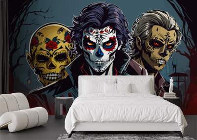 day of dead vampire zombie and werewolf horror Wall mural