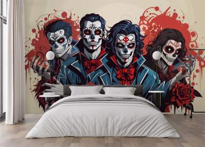 day of dead vampire zombie and werewolf horror Wall mural