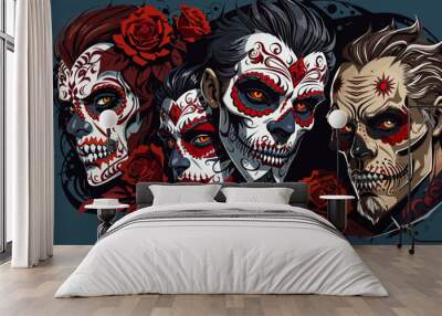 day of dead vampire zombie and werewolf horror Wall mural