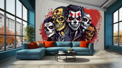 day of dead vampire zombie and werewolf horror Wall mural