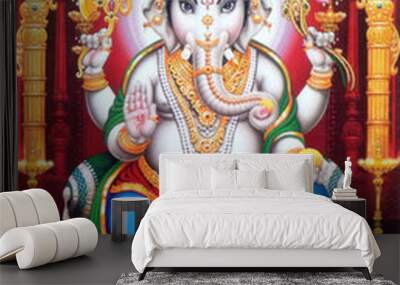 holy god ganesha hindu white elephant illustration Wall mural