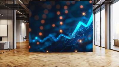 A blue arrow pointing upwards on an upward graph of stock market or growth chart, representing the concept of rising Phil.M Alvarez style. Wall mural