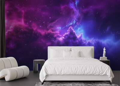 Abstract purple and blue space background with stars Wall mural