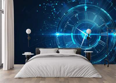 Blue time clock digital technology background vector presentation design Wall mural