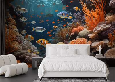 tropical coral seabed reef illustration Wall mural