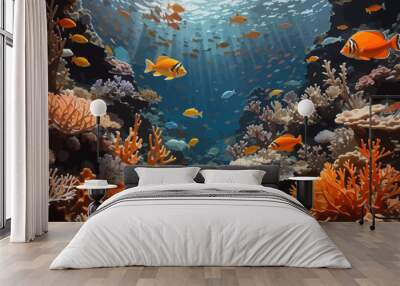 tropical coral seabed reef illustration Wall mural