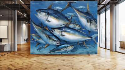 Bluefin tuna, thynnus saltwater fish, Atlantic Bluefin tuna is one of the largest, fastest, and most gorgeously coloured Wall mural