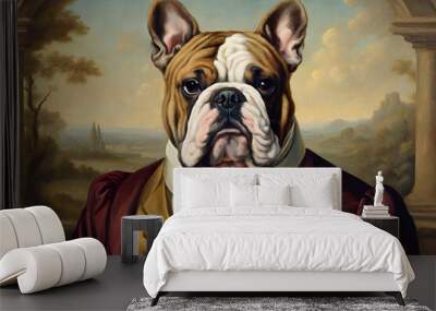 Funny Surreal Dog, Oil Painting. Funny and surreal pet animal dog in a classic art oil painting. The bulldog is an upper class aristocrat from the renaissance period Wall mural