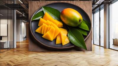 Ripe Thai mango sliced and served on a plate_ A simple yet visually appealing image showcasing the vibrant color and juicy texture of a Thai mango Wall mural