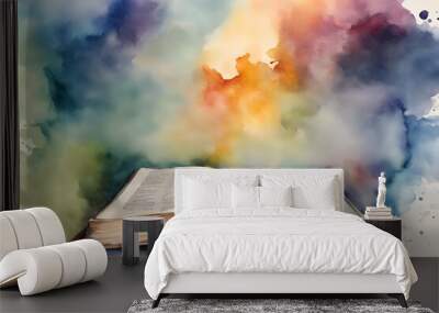 water color group bible study for men, women, young adults. Bibles are illuminated Wall mural