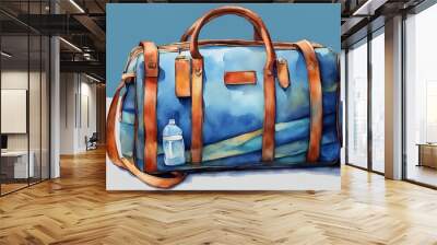 water color travel bag made only by water in blue background Wall mural