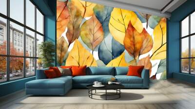 watercolor abstract nature autumn Background with yellow leaves Wall mural