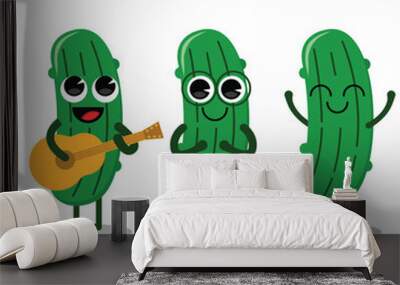 Flat Kawaii Cute Pickle Mascot Character Expression Set. Flat Vector Illustration. Wall mural