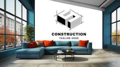 Construction logo design with letter S shape icon. Initial letter S on building symbol Wall mural