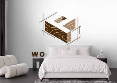 Wood logo  with letter P shape illustration vector design template Wall mural