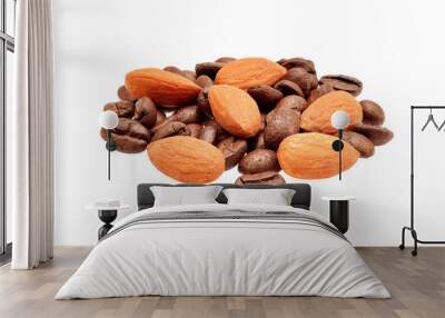 Pile of Roasted almond, Roasted coffee isolated on white backgro Wall mural