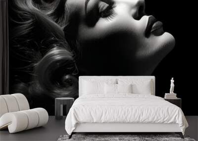 Elegant Retro Styled Black and White Portrait of a Glamorous Woman Wall mural