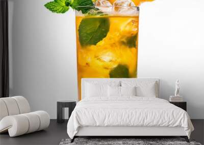 front view of Mango Peach Fizz cocktail drink isolated on transparent background Wall mural