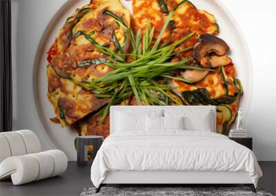 Top view of Korean food Pajeon isolated on a white transparent background Wall mural