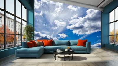 Abstract image of blurred sky. Blue sky background with cumulus clouds Wall mural