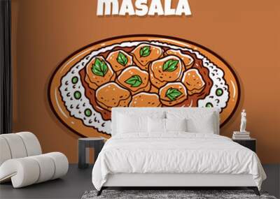 Chicken tikka masala Indian food vector illustration Wall mural