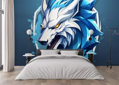 illustration of a wolf on blue background. E-sport logo Wall mural