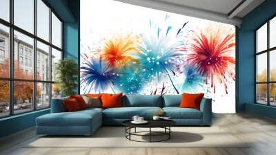 Colorful fireworks on a white background Wall mural