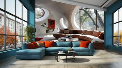 Unique retro futuristic architecture of the future house with round windows Wall mural