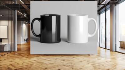 two coffee cups, black and white mugs, mockup, isolated on grey background.  Wall mural